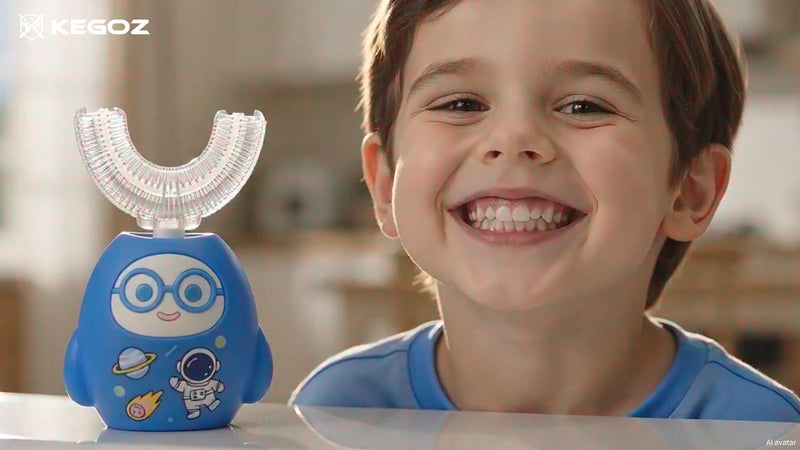 Kids U-Shaped Electric Toothbrush, 4 Brush Head, Age 2-12, Blue