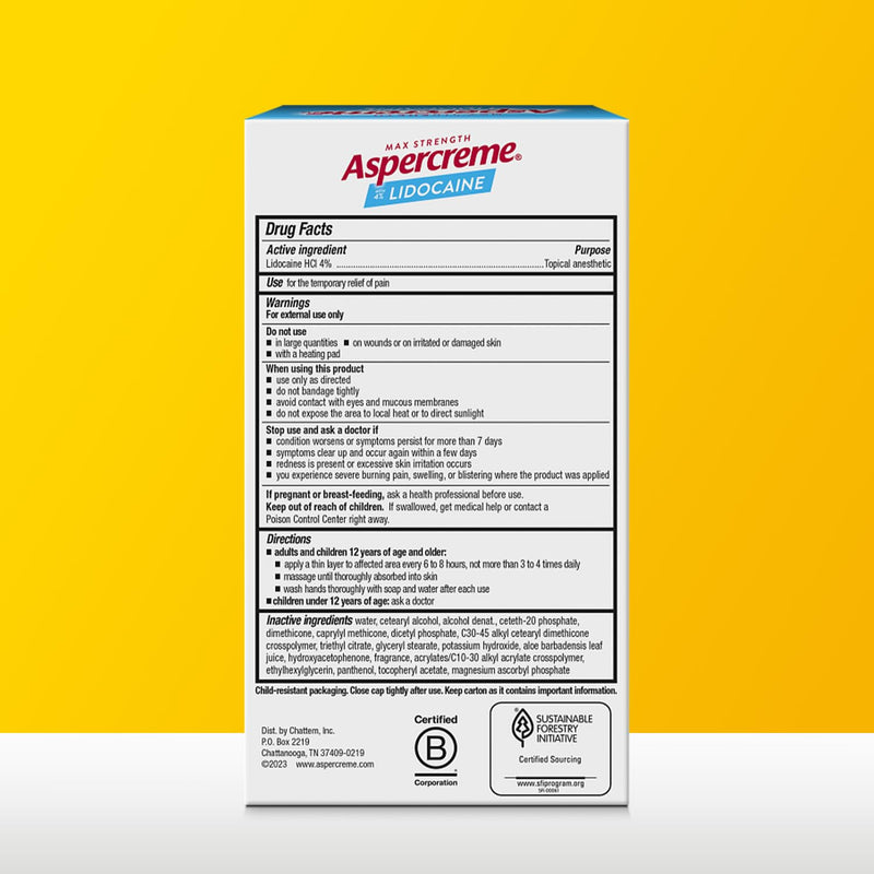Aspercreme Lidocaine Foot Pain Relief Cream Soothes Aggravated Nerves & Moisturizes Dry Feet, Numbing Topical Analgesic with Max-Strength Lidocaine & Moisturizing Aloe, 4 Oz. 4 Ounce (Pack of 1) - BeesActive Australia