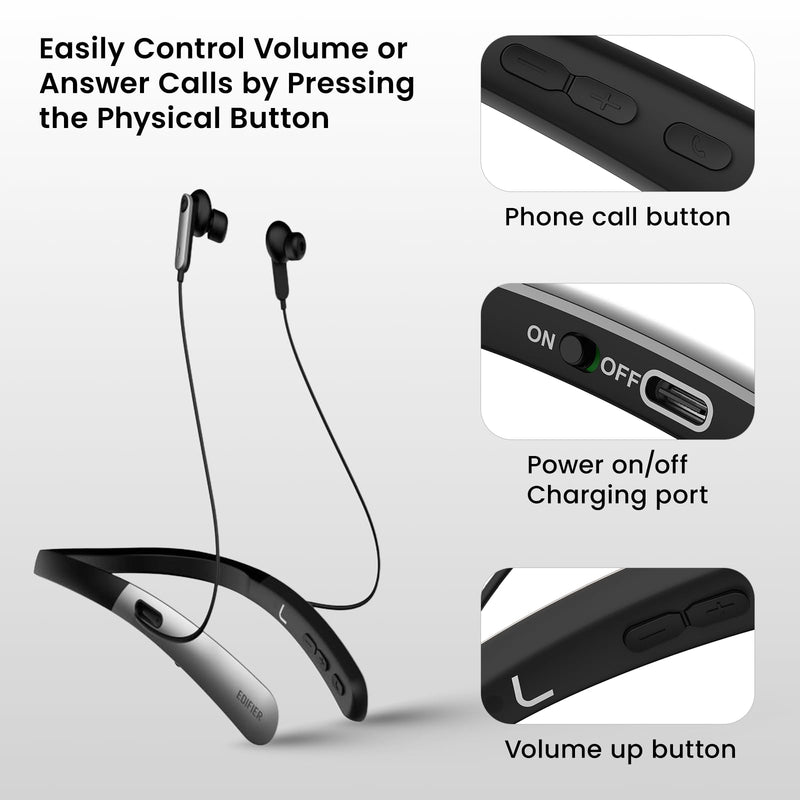 Edifier OTC Bluetooth Hearing Aids & Neckband Headphones for Adults, 2-in-1 Grey