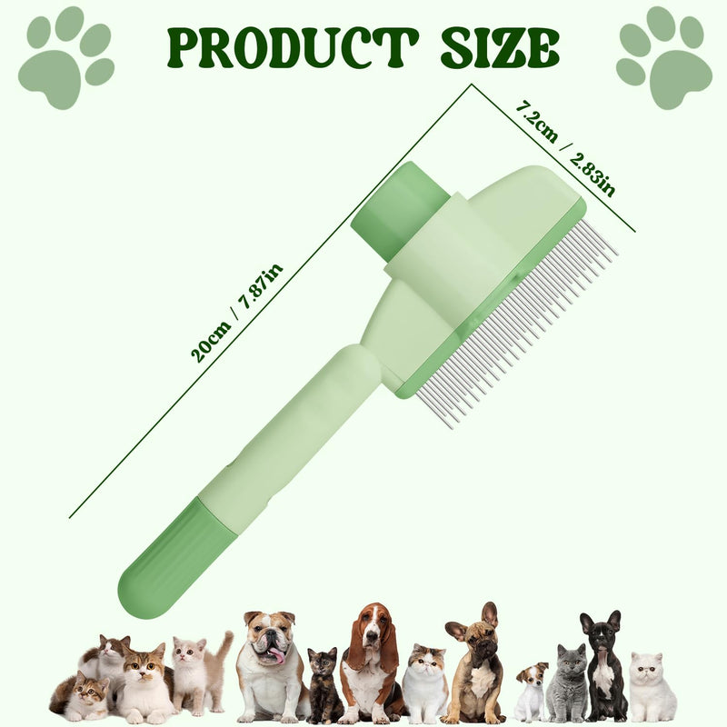 Pet Hair Removal Comb Flea Comb, 2025 New Cat Grooming Brush, Cat Brush with Release Button, De-Shedding Cat Hair Comb, Cat Grooming Supplies, Cat Brush for Short and Long Hair Cats (Green) Green - BeesActive Australia