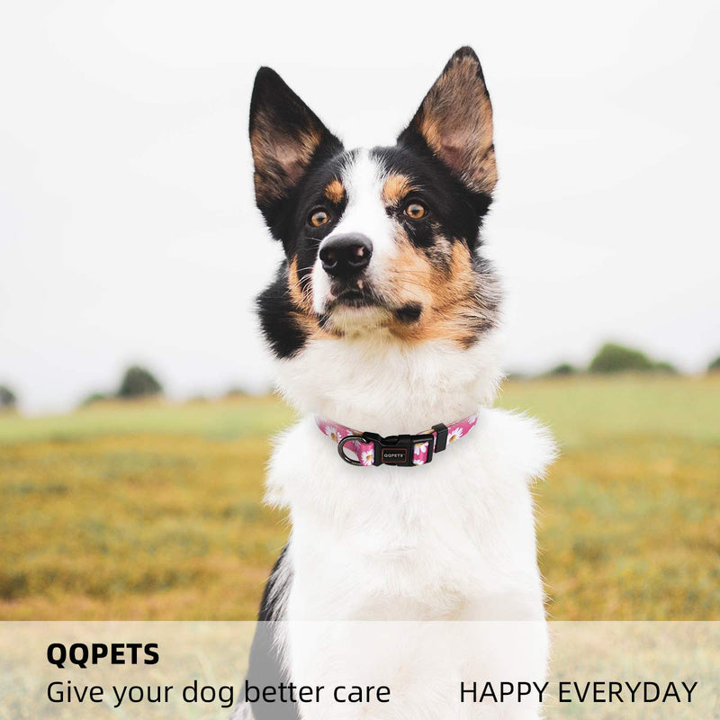 QQPETS Adjustable Soft Dog Collar: Print Flower Pink Multicolor Cute Patterns for XS Small Medium Large Pet Girl Boy Puppy Walking Running Training (S, Small Daisies) S - BeesActive Australia