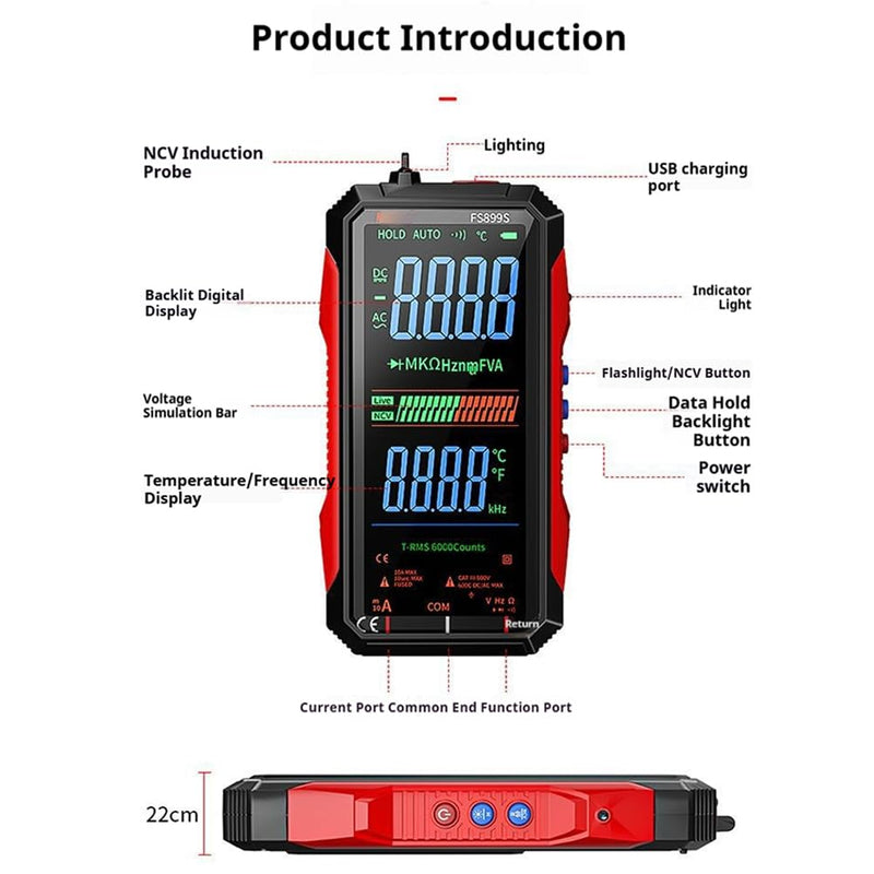 USB Rechargeable Digital Multimeter, 2026 Upgraded Fs899l Multimeter, Automatic Digital Display Multimeter Tester for Home and Industrial Electrical Issues, Multimeter Tester (FS899L) - BeesActive Australia