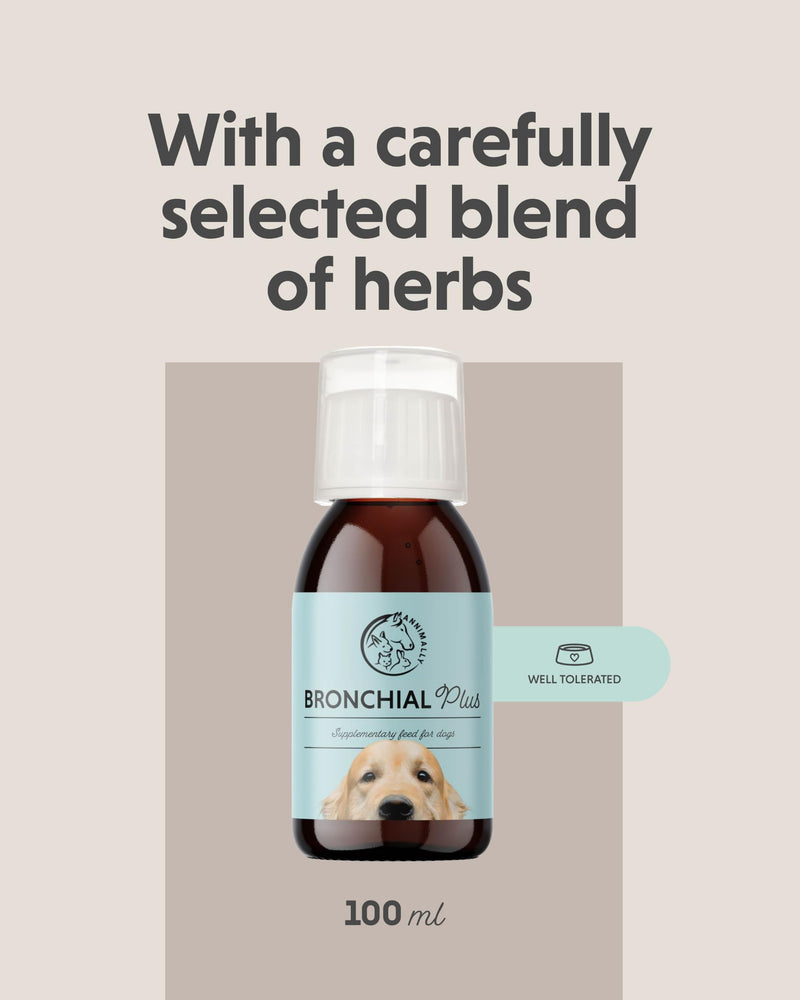 Annimally Bronchial Plus for Dogs 100 ml Liquid Supplement | Liquid with fenugreek, thyme, echinacea, fennel, sage, vitamin C & manuka honey, respiratory support, made in Germany