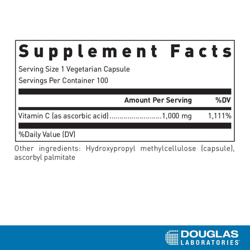 Douglas Laboratories C-1000 - Vitamin C 1000 mg, 100 Vegetarian Capsules | Immune and Antioxidant Support*, Daily Wellness Support*, Free from Gluten and Non-GMO 100 Count (Pack of 1)