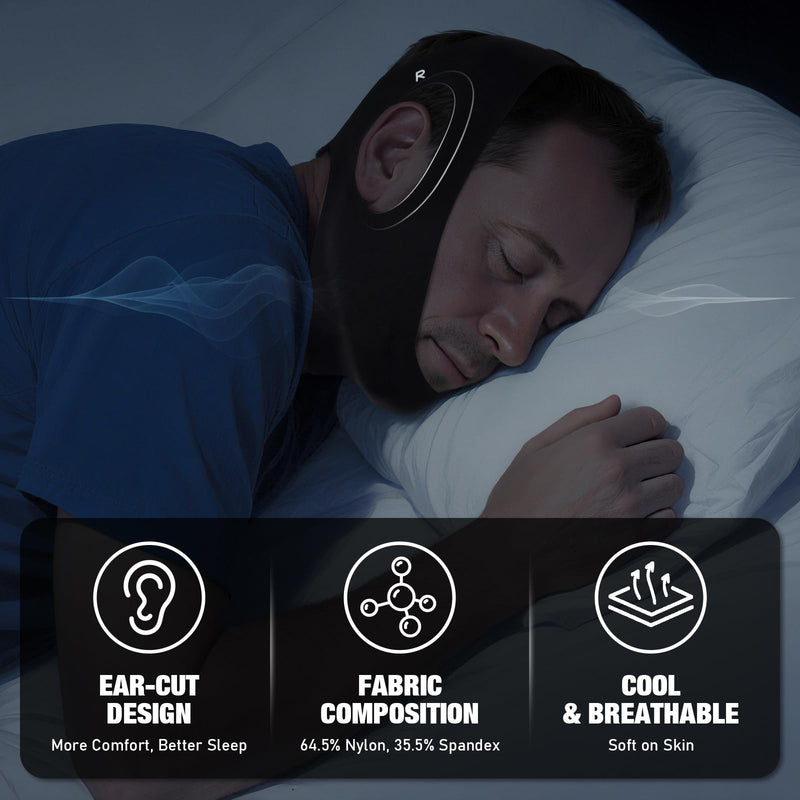 Anti Snore Chin Strap for Sleeping Jaw Tape Mouth Snoring Sleep Devices Stopper Solution Cpap Users Head Mouthpiece to Keep Closed Mandibular Advancement Reducing Aids Men Women Black