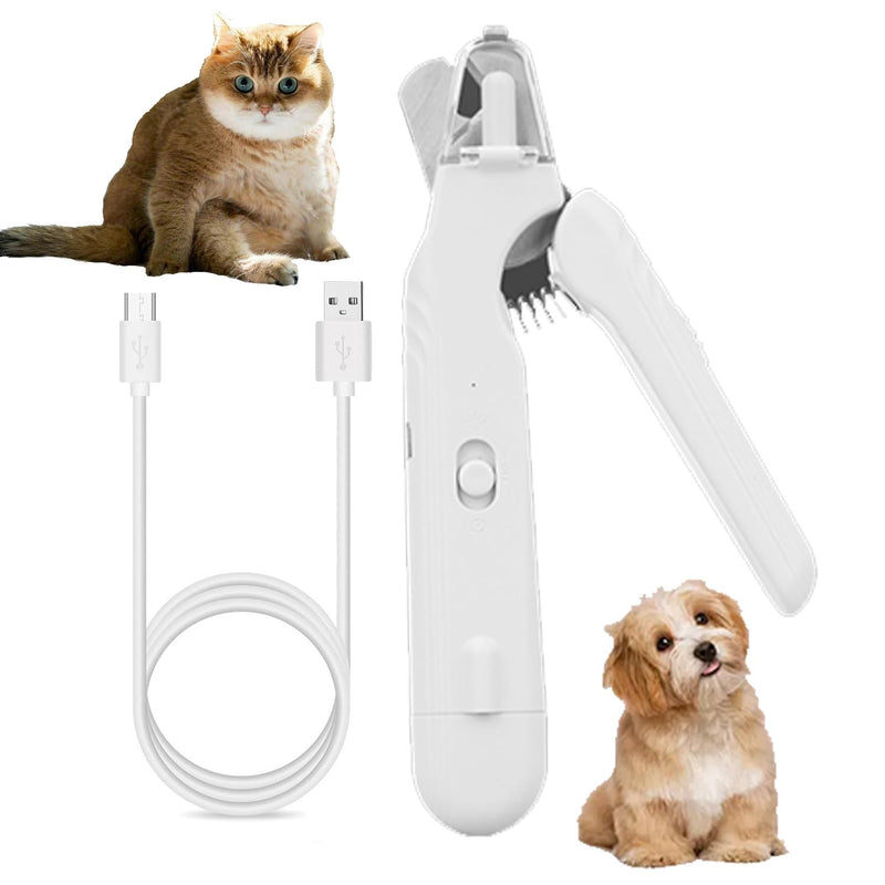 Cat nail grinders & clipper, dog grinder clippers trimmers, for dogs electric best indoor cats painless claw care nails with guard light, quiet grooming led pet cutter, small rechargeable (White)