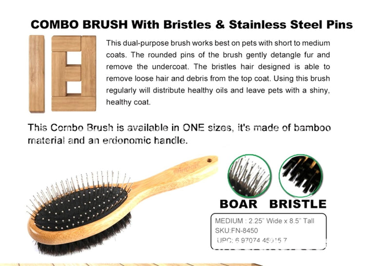 PROBUSINES-Pet Dog Brush Natural Bamboo Fiber Eco-Friendly Pet Grooming Dog and Cat Double-Sided Needle and Bristle Pet Deshedding Brush - BeesActive Australia