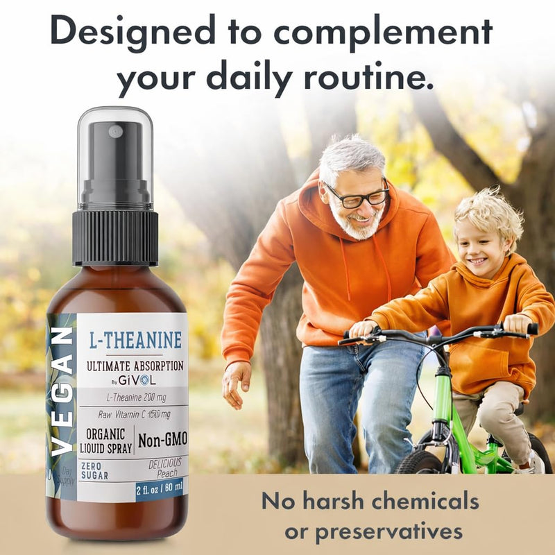 L-Theanine Liquid Spray, Sugar-Free - Made in USA – 2 FL oz - 60 ml | Liquid spray format designed to complement everyday wellness routines and a convenient spray mist ideal for simple daily use