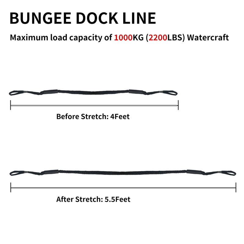 NewDoar 4 Pack Bungee Dock Lines Mooring Rope 2200LBS Boat Dock Anchor Line with Side Foam Floats for Sailboat, PWC, Kayak, Wooden Boat,Surfboard, Watercraft Accessories(4FT,Black) Black-4 feet-4pcs - BeesActive Australia