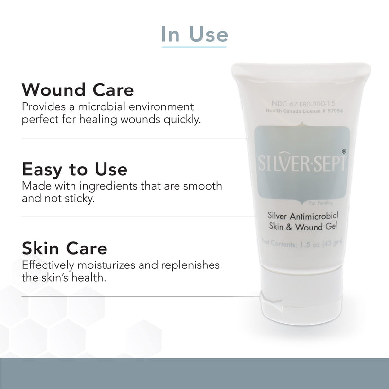 Silver-Sept-Silver Skin and Wound Gel 1.5 oz, Tube for Foot and Leg Ulcer Treatment, 1st and 2nd Degree Burn Care