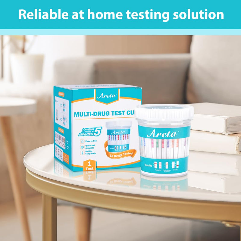 Areta Multi-Drug Test Cup: 13 Panel Urine Drug Test Kit for THC, AMP, BAR, BUP, BZO, COC, MDMA, MET, MTD, OPI, OXY, PCP, TCA, Instant Home Drug Screen Test-#ACDOA2-1134 (1 Pack) 1 Count - BeesActive Australia