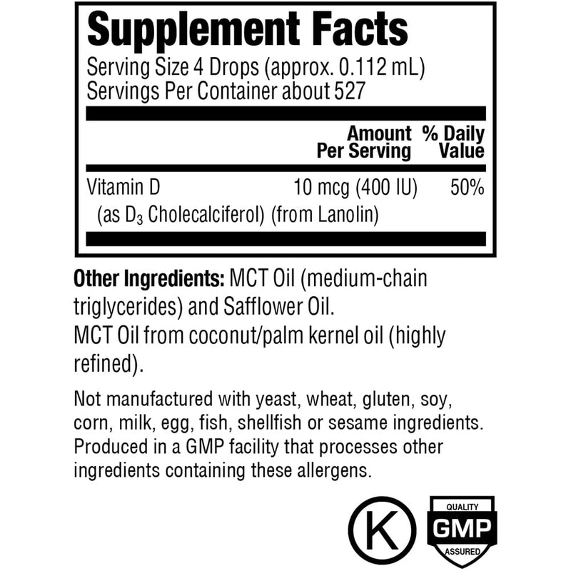 PureFormulas Liquid Vitamin D3 for Bone Health Supplement, Non-GMO Vitamin D3 Drops to Support Calcium Absorption, Easy-to-use Dropper Bottle, Kosher, GMP Assured, 2 Fl. Oz (60 ml)