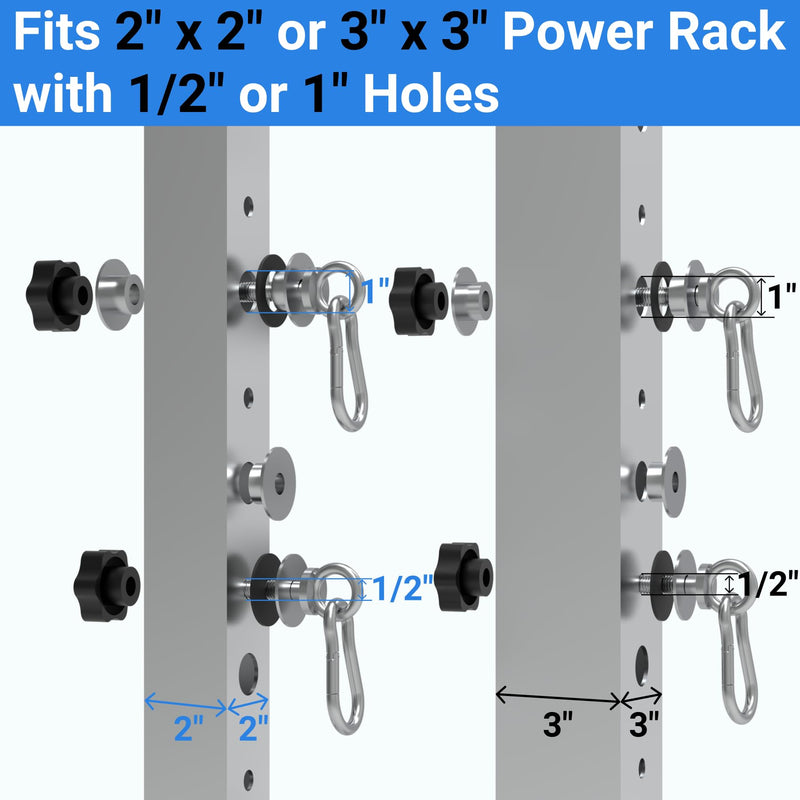 2-in-1 Olympic Barbell Holder and Resistance Band Anchor for 2x2 & 2x3 & 3x3 Power Racks with 5/8"-1" Holes, Heavy-Duty Steel Bar Storage Hanger with Protective Padding