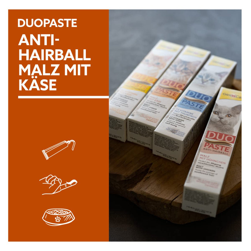 GimCat Duo Paste Anti-Hairball Malt and Cheese - This cat snack promotes the natural passage of ingested hair - 1 tube (1 x 50 g)