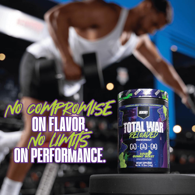 REDCON1 Total War Reloaded Pre Workout, Sour Gummy Bear - Creatine, Beta Alanine + L-Citrulline Malate Keto Friendly for Men & Women with 350mg of Caffeine - Fast Acting (30 Servings) NEW Sour Gummy Bear (Reloaded) - 30 Servings