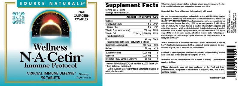 Source Naturals Wellness N-A-Cetin Immune Protocol, 90 Tablets | NAC Quercetin Complex | Crucial Immune Defense*