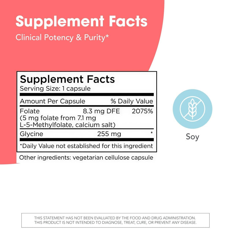 Metabolic Maintenance L-Methylfolate 5 mg, 90 Capsules | Active Folate for Methylation Support and Biochemical Reactions, Highly Bioavailable, Vegetarian Formula
