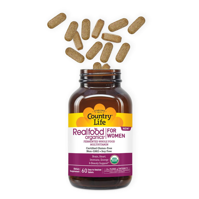 Country Life Realfood Organics Women’s Multivitamin, 60 Tablets | USDA Organic whole food formula with 1,310 mg organic food blend plus vitamins D, E, folate and biotin