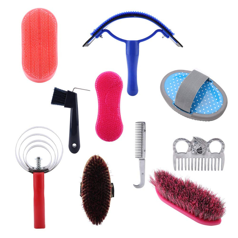 Zerodis Horse Grooming Care Kit, 10Pcs Equestrain Brush Curry Comb Horse Cleaning Tool Set Horse Riding Equipment for Beginners - BeesActive Australia