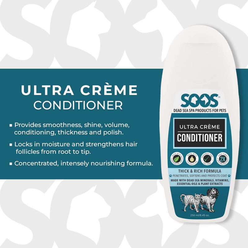 Soos Pet Conditioner Ultra Crème Natural Dead Sea Minerals Smoothness Polish Deeply Absorbing with Vitamins Essential Oils Natural Ingredients for Dogs and Cats - 1 Pack (250ml) - PawsPlanet Australia