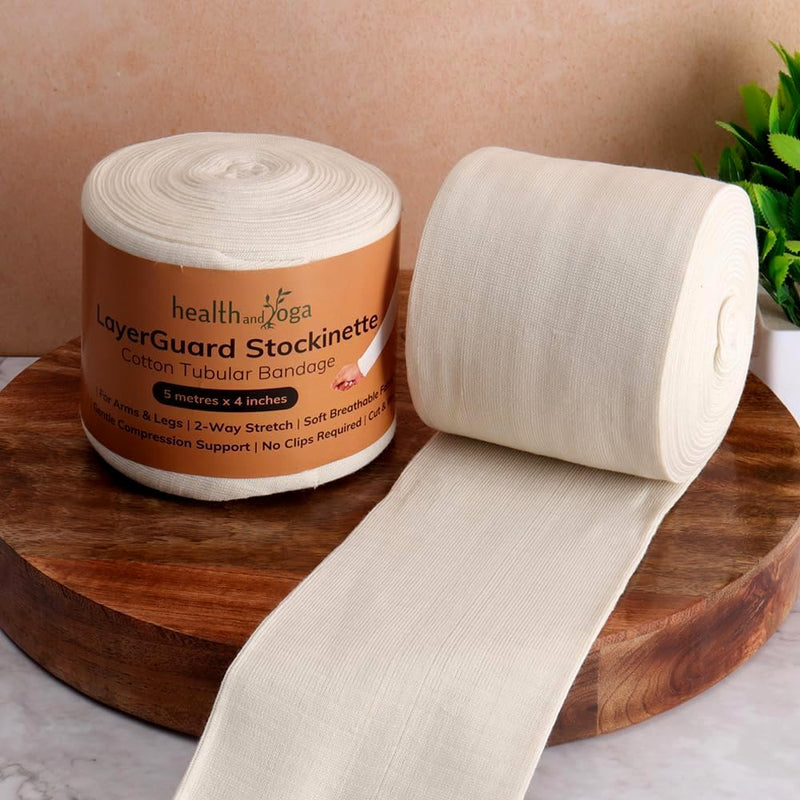 LayerGuard Cotton Stockinette Sleeve Roll, Stretchable Raw Cotton – Comfort wear, Sweat Absorbent Tubular Bandage – Prevents Residue Build up - Under-Over Cast Sleeve Bandage Wear (Off-White, 4 Inch) Off White