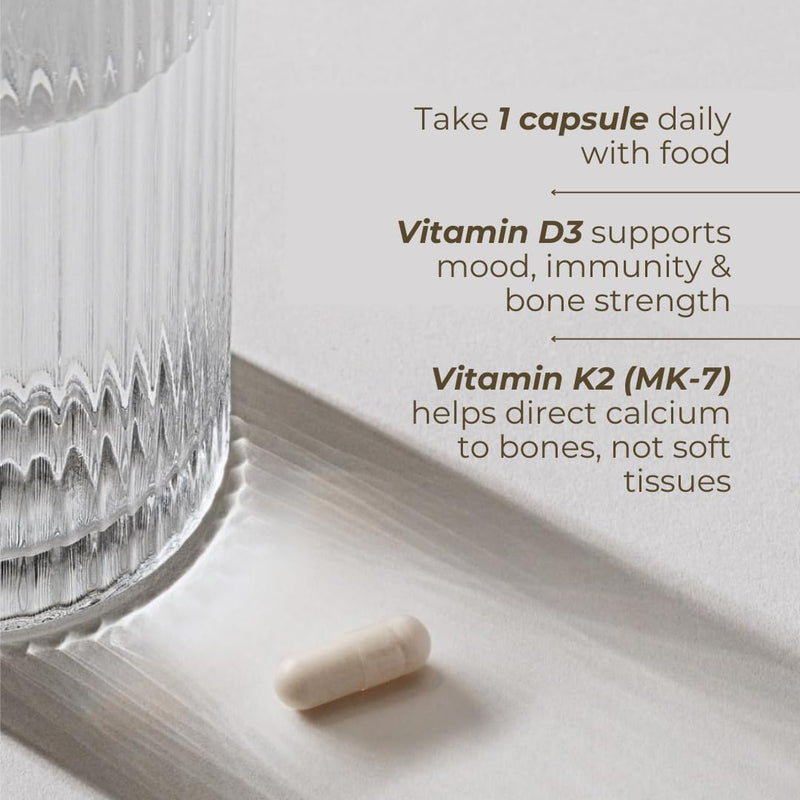 Glow Natural Wellness Sol Mate - Vitamin D3 & K2 Supplement for Women, Vitamins K1 & K2 + D3 Daily Capsules, 30 Count