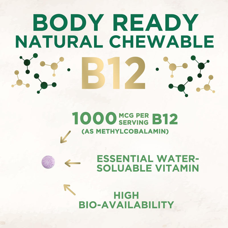 Vitamin B12 - 1000 mcg Per Serving Maximum Strength Methylcobalamin B-12 Chewable Tablet - Energy, Nervous System & Brain Support - Fast Dissolve, Gluten-Free, Non-GMO for Women & Men - 120 Tablets 120 Count (Pack of 1)