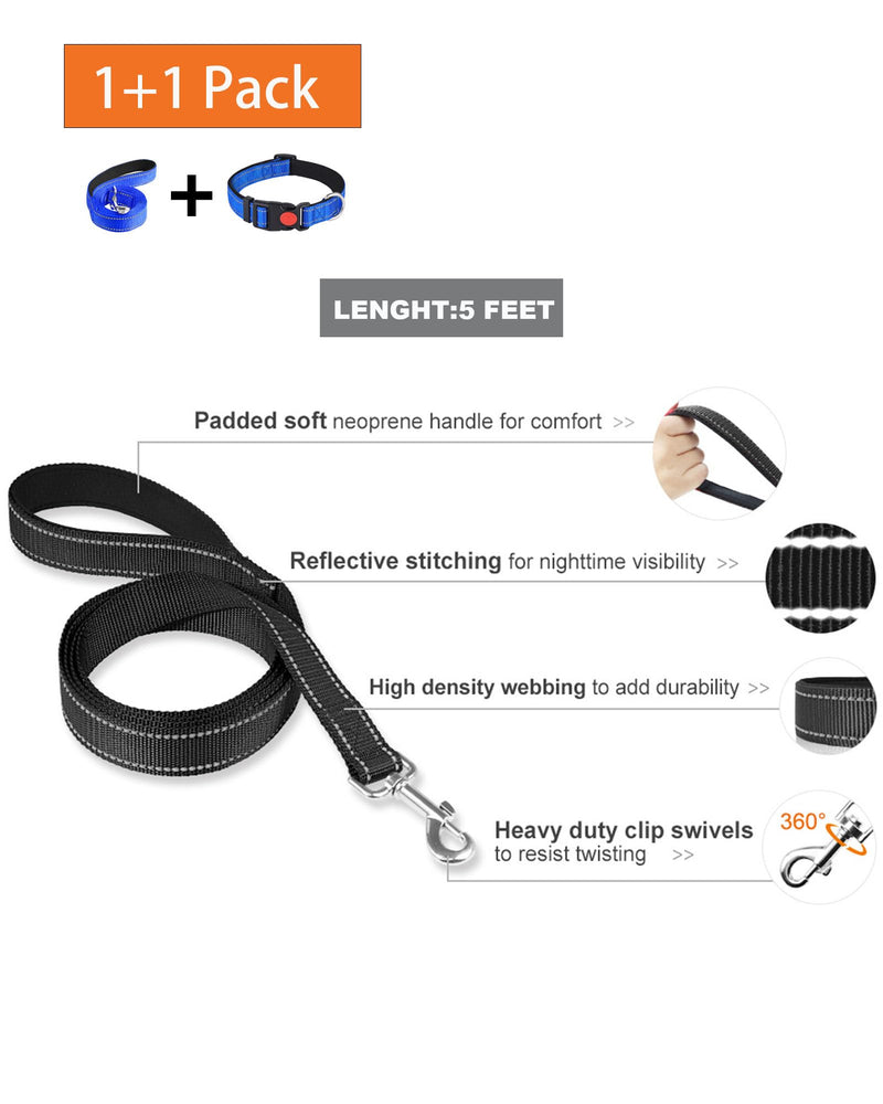 Aeclleca Reflective Dog Collar and Leash Set with Safety Locking Buckle，Adjustable Soft Nylon Pet Collars for Small Medium Dogs (Blue, XS) Blue - BeesActive Australia