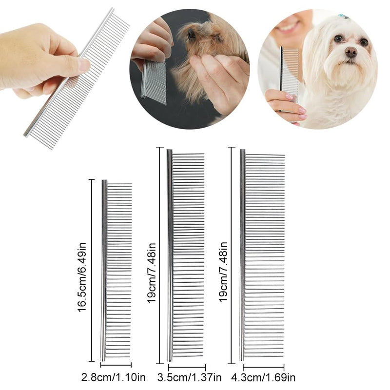 3 Dog Combs Pet Steel Comb Stainless Steel Pet Grooming Comb for Large Medium and Small Dogs and Cats from Tangles and Knots Poodle Grooming Deshedding Tool - BeesActive Australia