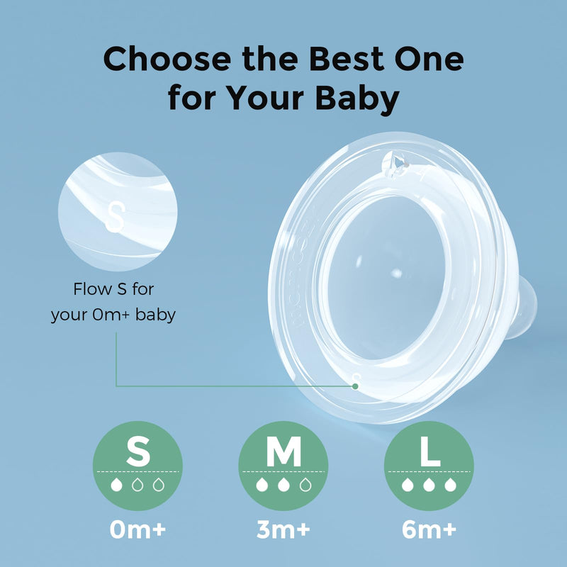 Momcozy Soft Baby Nipple Premium Natural Flow Silicone for Wide-Neck Bottles, BPA-Free, Perfectly Compatible with Momcozy Breast Milk Cooler, Small (Pack of 2) Flow1-Small