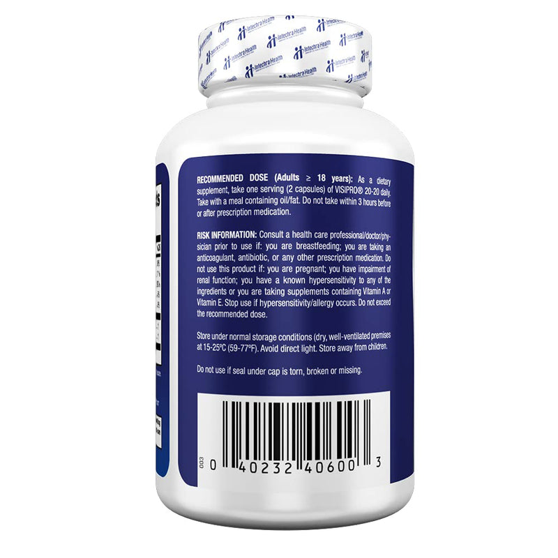 VISIPRO® 20-20 New Vision Health Supplement - Advanced Eye Vision Vitamins for Complete Eye Health, Vision Support & Macular Free Radical Defense - 60 Veggie Caps - BeesActive Australia