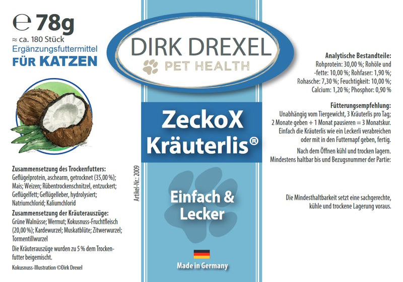 Dirk Drexel ZeckoX Kräuterlis for cats | Treats with herbal extracts | natural nutrition with coconut & cardoon 3 month treatment - BeesActive Australia