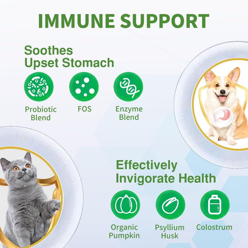 Probiotics For Dogs and Cats Powder - Natural Dog Treats For Gut Health, Itchy Skin Relief, Scooter Gland Treatment For dogs cats With Green Lipped Mussels, Psyllium Husk, Pumpkin, Probiotics Dog
