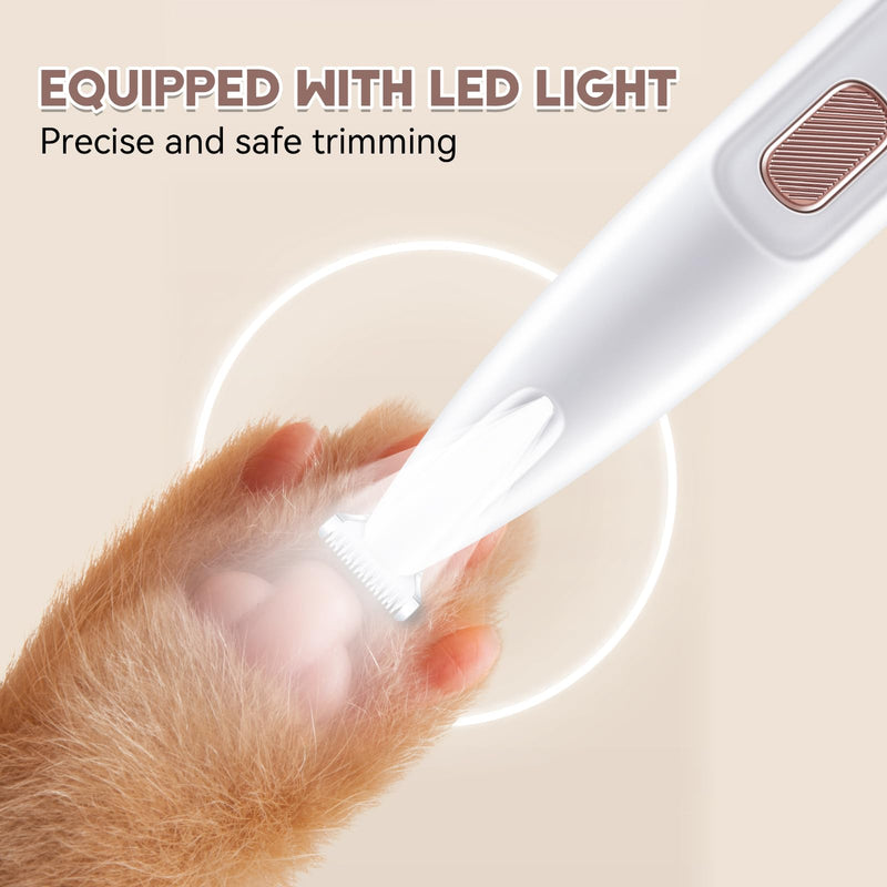 Dog Paw Trimmer with LED Light, Paw Trimmer for Dogs Electric, Pet Paws Trimmer, Pet Hair Clippers Rechargeable Low Noise, Grooming Shaver for Cat's Eyes Face Ears Feet Paws, Fully Waterproof (White) - BeesActive Australia