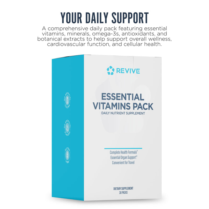 Revive MD Essential Vitamin Packs for Men & Women – Daily Multivitamin Packets with Arjuna & Turmeric Extract – Supports Heart, Joint & Organ Health – Travel-Friendly Vitamin Supplement (30 Servings)