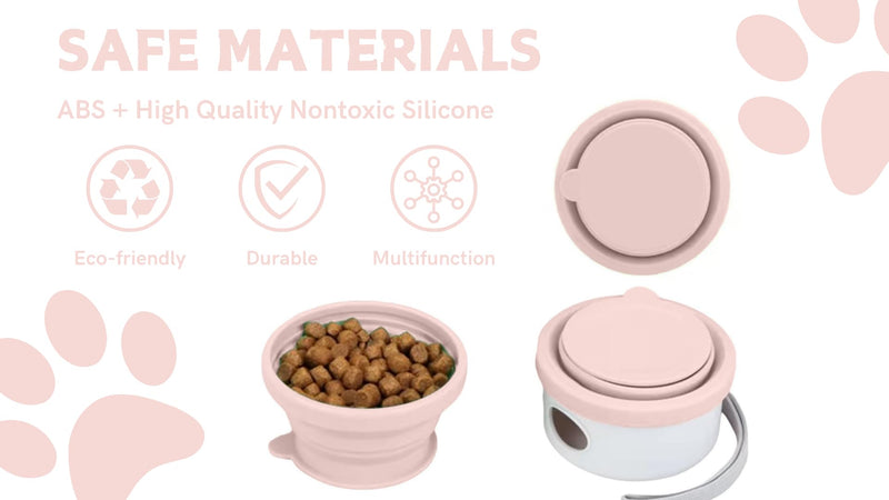 Collapsible Dog Travel Bowl, Portable Dog Bowls, 3-in-1 Pet Food and Water Feeder, Poop Bag Dispenser, Travel Dog Food Container with Lid for Camping, Walking, Hiking and Traveling (Pastel Pink) Pastel Pink - BeesActive Australia