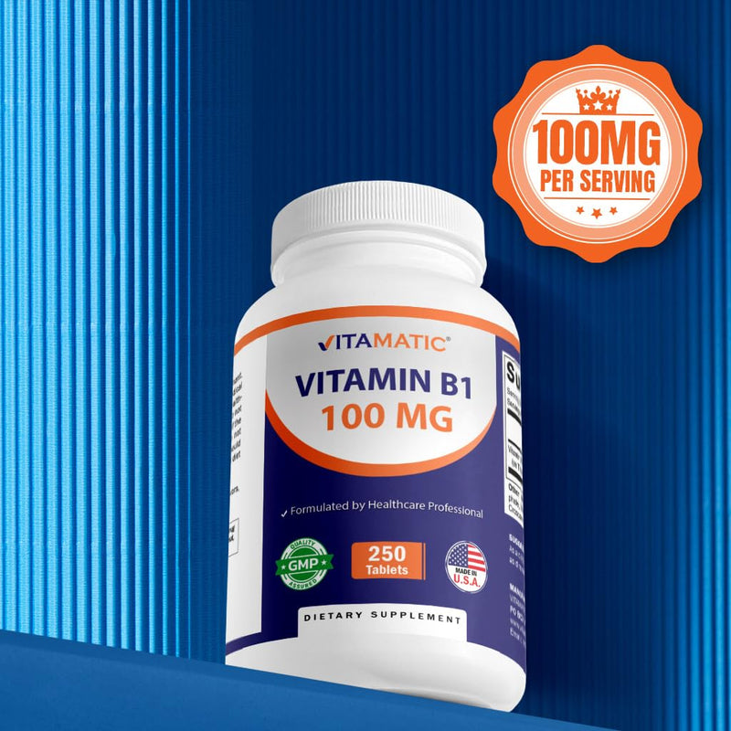 Vitamatic Vitamin B1 (As Thiamine Mononitrate) 100mg – 250 Vegetarian Tablets Supports Energy Production, Nervous System Function & Heart Health* (Pack of 2) 250 Count (Pack of 2)