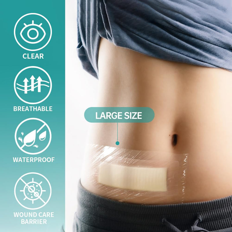 Dimora Transparent Film Dressing 6x8 inch 20 Packs with Hypoallergenic Adhesive, Large Waterproof Wound Bandages Post Surgical for Swimming, Tattoo Aftercare Bandage, IV Shield 6"x 8" - BeesActive Australia