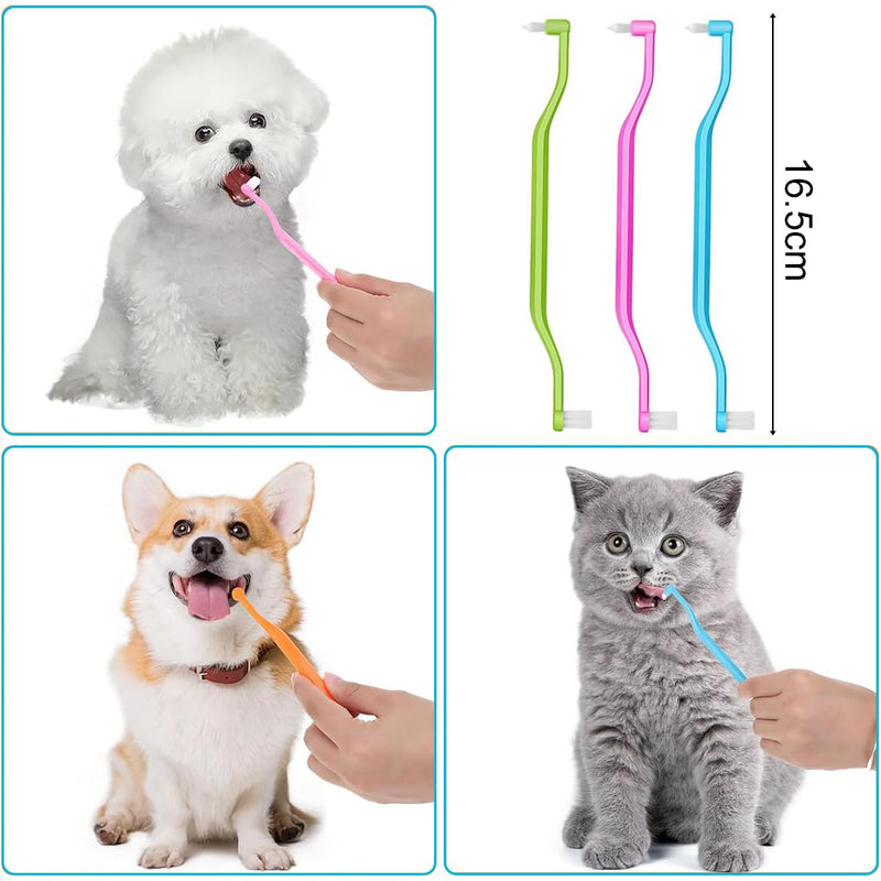 JEYORZY Pack of 3 cat toothbrushes, dog toothbrush, dental care for cats, double-sided cat tooth cleaning brush with microbrush head and curved handle, deep cleaning for cat dental care accessories - BeesActive Australia