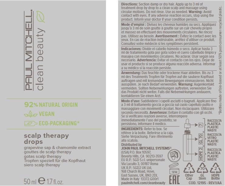 Paul Mitchell Clean Beauty Scalp Therapy Drops, Ultra-Lightweight Scalp Serum Soothes + Nourishes All Hair Types, Especially Dry, Oily + Sensitive Scalps, 1.7 fl. oz.