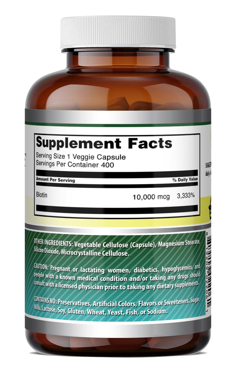 Amazing Formulas Biotin 10000 mcg Veggie Capsules | Vitamin B7 Supplement | Non-GMO | Gluten Free | Made in USA (400 Count) 400 Count
