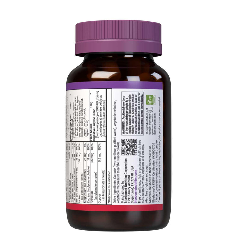 BlueBonnet Nutrition Ladies One Vegetable Capsule, Whole Food Multiple, K2, Organic Vegetable, Energy, Vitality, Non-GMO, Gluten Free, Soy Free, Milk Free, Kosher, 60 Vegetable Capsule, 2 Month Supply | Organic 60 Count (Pack of 1)