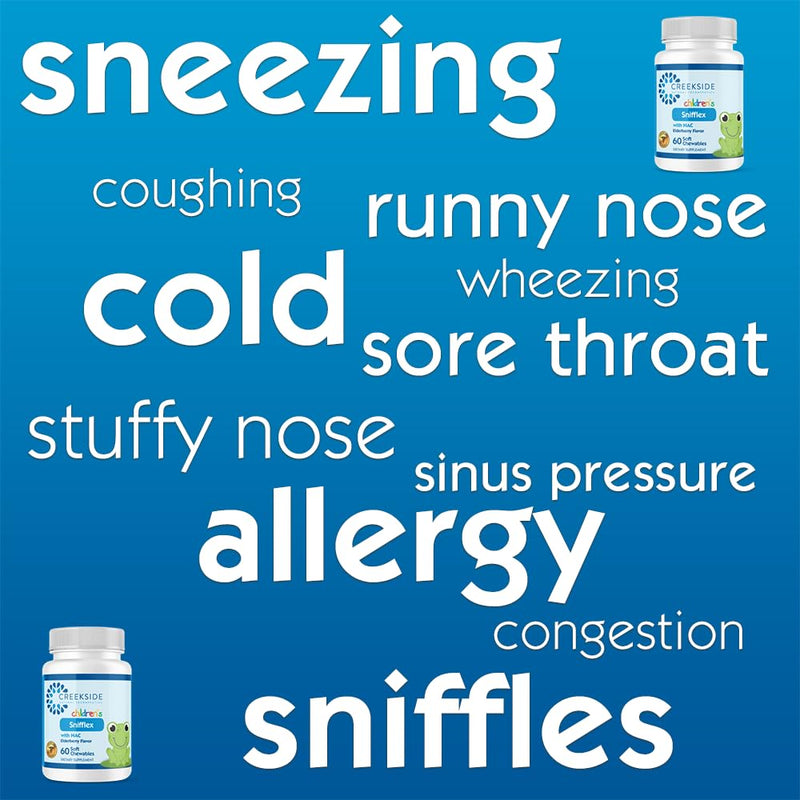 Creekside Naturals Snifflex, Cold and Allergy Relief for Children, Elderberry for Immune Support, Pediatrician Formulated, NAC, Quercetin, Bromelain, Zero Sugar, Plant-Based, Vegan, 60 Soft Chewables - BeesActive Australia