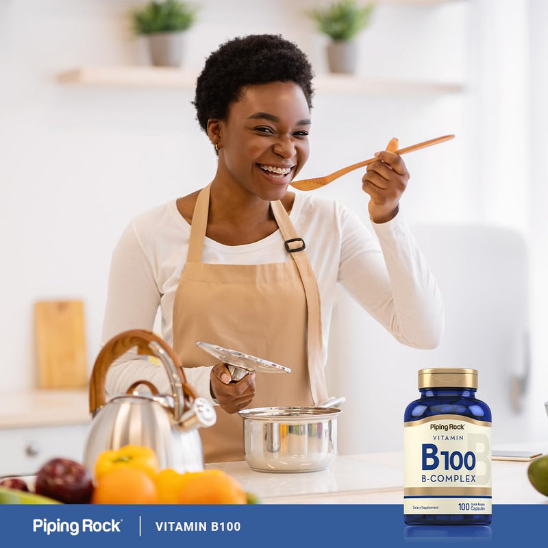 Piping Rock Vitamin B100 Complex | 100 Capsules | Supplement with Vitamins B12, B1, B2, B6 | Non-GMO, Gluten Free 100 Count (Pack of 1)