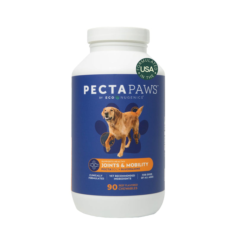 ecoNugenics PectaPaws Chewable Dog Supplements – Beef Flavor, 90 Count – PectaSol Modified Citrus Pectin + Glucosamine HCI for Dogs of All Ages, Supports Mobility, Joints, Immune Function, Pain Relief
