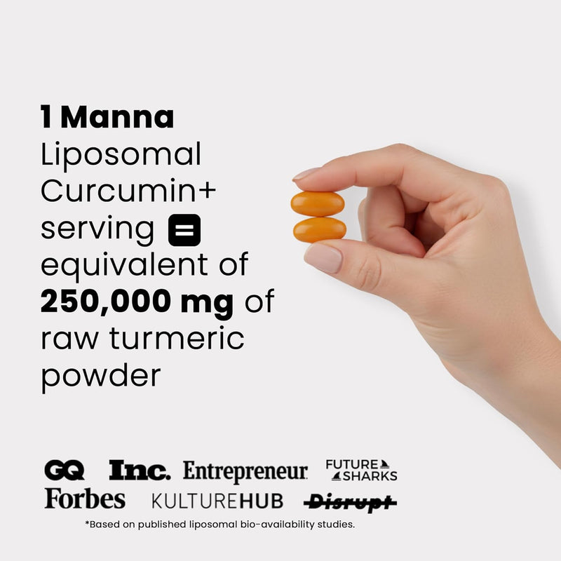 Manna Vitamins Evolved Liposomal Curcumin+ Softgels for Advanced Absorption Best Turmeric Supplement for Daily Joint & Immune Health Support - Non-GMO, 500mg Curcuminoids (60ct)