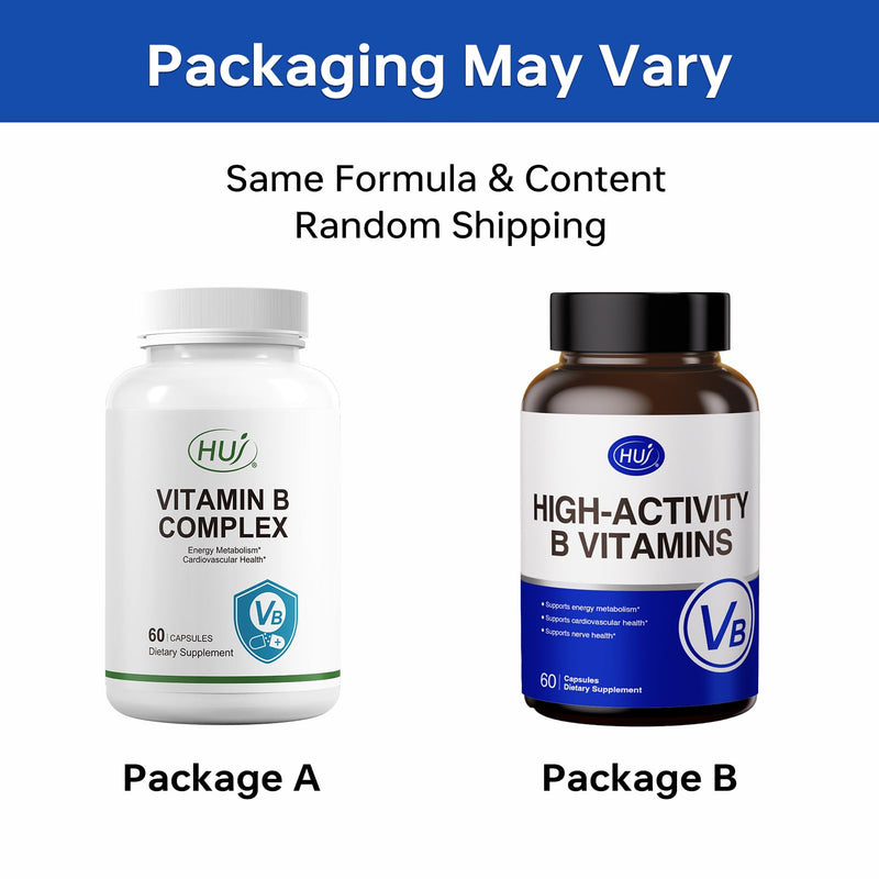 HUJ High-Activity B Vitamins - Supports Normal Energy Metabolism & Nerve System Health - Supplement with 8 B Vitamins, Inositol and D-Chiro Inositol - 60 Capsules.
