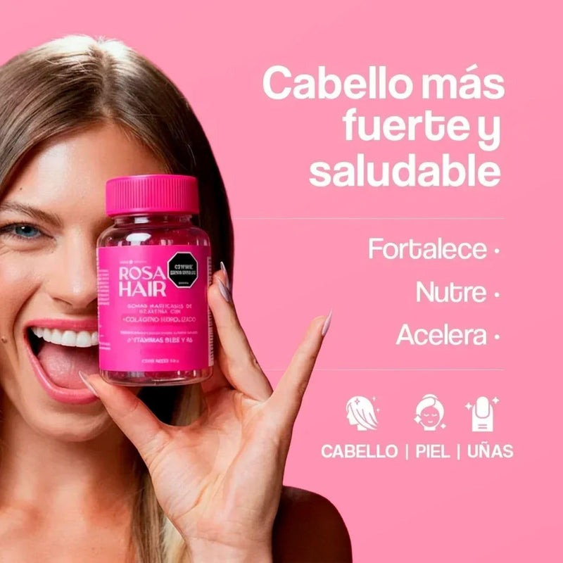 SHAEIO ROSA Latina Rosa Hair Gomitas Colombianas | Vitaminas para el Cabello Biotin Gummies | Colageno Hidrolizado for Women | Hair Growth Gummies | Cabello & Uñas Fuertes y Saludables