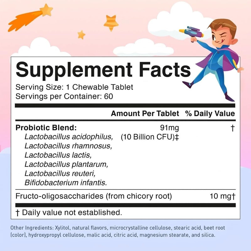 LOVEBUG Probiotics for Kids – Probiotic Chewables with Prebiotic Fiber for Age 4+, Daily Children's Gut Health, Constipation, Digestive & Immune Support Supplement, Sugar-Free Berry Flavor, 60 ct 60 Count (Pack of 1)