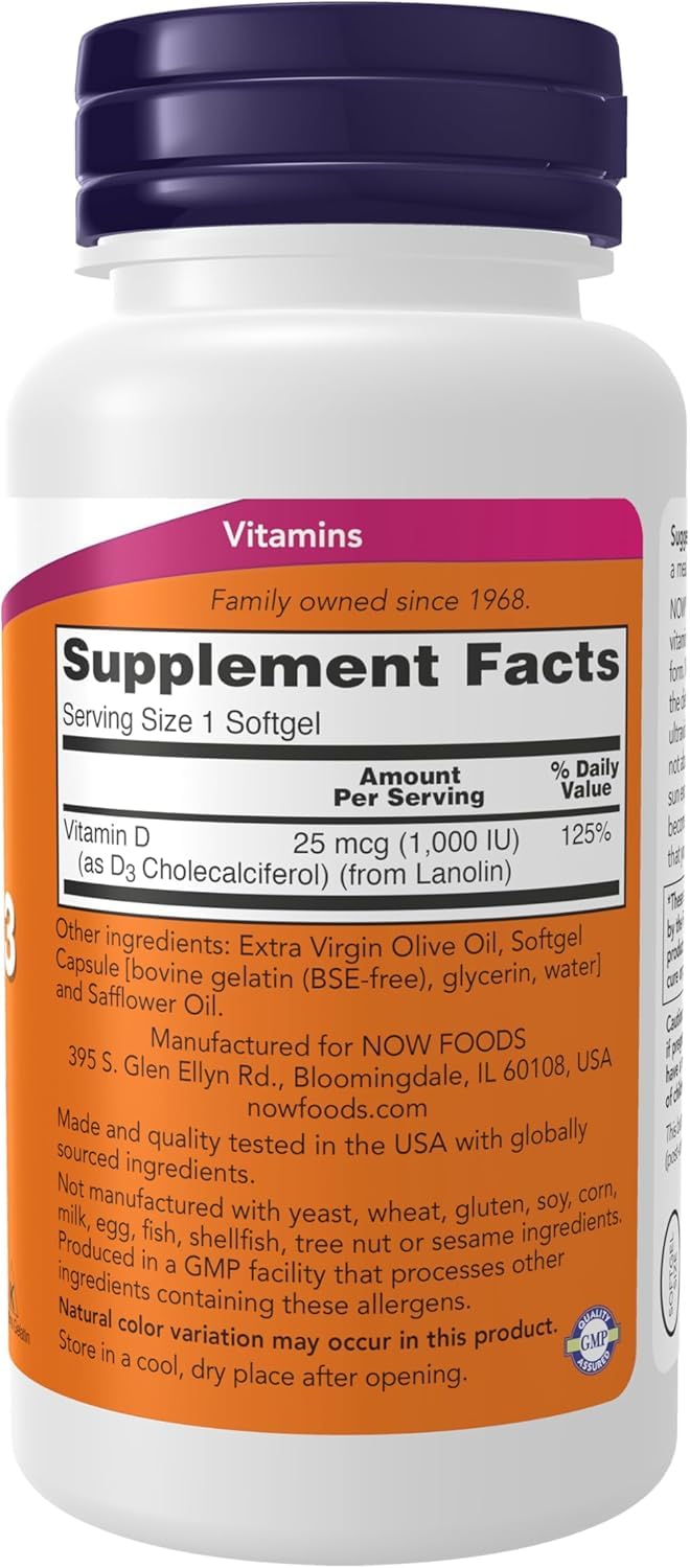 NOW Foods, Vitamin D-3, High Potency, 1,000 IU, 180 Softgels